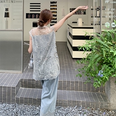 蕾丝盘扣新中式国风牛仔短裤套装女夏2025新款两件套大方得体爆款，女装套装/套裙，2C117