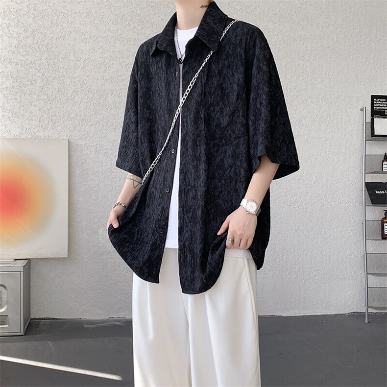 8XL-M肌理褶皱冰丝短袖衬衫男夏薄款半袖防晒衬衣外套DC28010P45,男装衬衫,电商B312