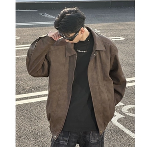 抖音PU皮夹克宽松复古纯色外套DY2407-特P80加厚2408-P90图片