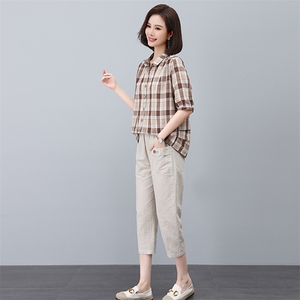 2023年夏装新款潮格子宽松显瘦韩版气质女减龄两件套图片