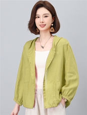 2026夏季苎麻时尚简约大方气质优雅连帽休闲透气上衣，女装衬衫，独衣靓