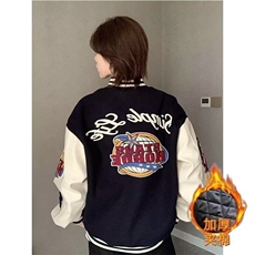 潮牌字母龙凤尼拼皮棒球服外套男女秋冬季复古宽松潮流情侣夹克，男装夹克，星座715-4