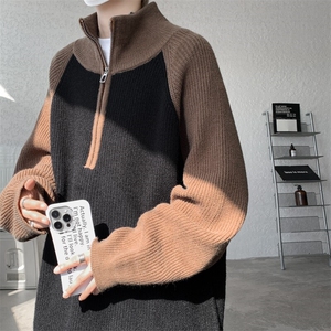 8XL-M撞色半拉链毛衣宽松慵懒风插肩袖大码针织衫外套MY1513/P75图片