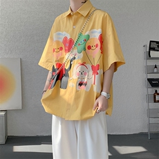 CS1127-P45控78夏季新款设计感大码潮牌冰丝短袖情侣衬衫外套男，男装T恤，电商A059