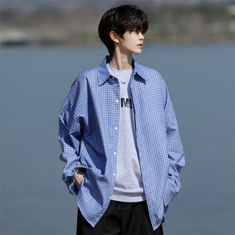 8XL-M长袖衬衫男夏季格子条纹衬衣宽松慵懒风防晒外套CS29005P45,男装衬衫,电商B312