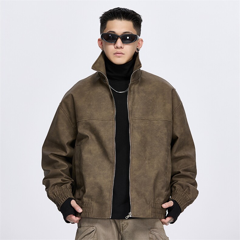 美式复古立领夹克潮牌皮衣夹克宽松外套 A436-986-P95138图片