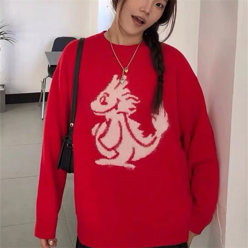 2024新款潮牌毛衣女宽松外穿圆领套头长袖秋冬图片