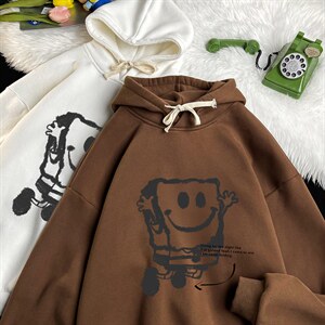 WY2245-P35加绒款-P40海绵宝宝纯棉连帽卫衣男大码运动帽衫宽松薄图片
