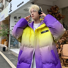 XZ230-1MY53冬款港风宽松简约扎染渐变三防休闲连帽棉服P128控158，男装棉衣，星座230-1