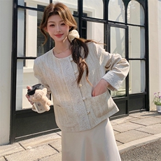 小香风米色短外套女春秋2025新款甜美国风上衣经典款独特漂亮气质，女装短外套，纯色衣恋