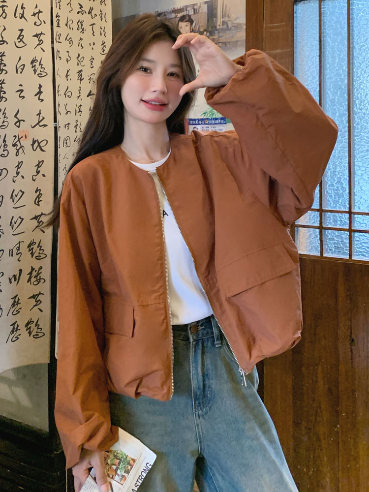 橘色工装短外套女春秋2025新款美式炸街又a又飒短款风衣小个子,女装短外套,2D143