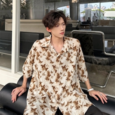 现货潮男单品蝴蝶印花凉感三色衬衫A071-T19-P38，男装衬衫，电商A071