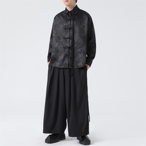 C8608 P65 无影墻 爆龙提花新中式风暗黑风唐装汉服衬衫盘扣图片