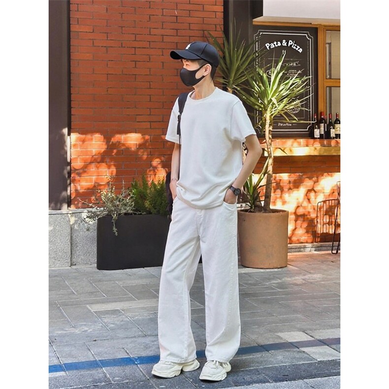 初秋现货款牛仔裤男女同款纯色白色宽松阔腿版型1412-2/5650/P59,男装牛仔裤,星座1412-2