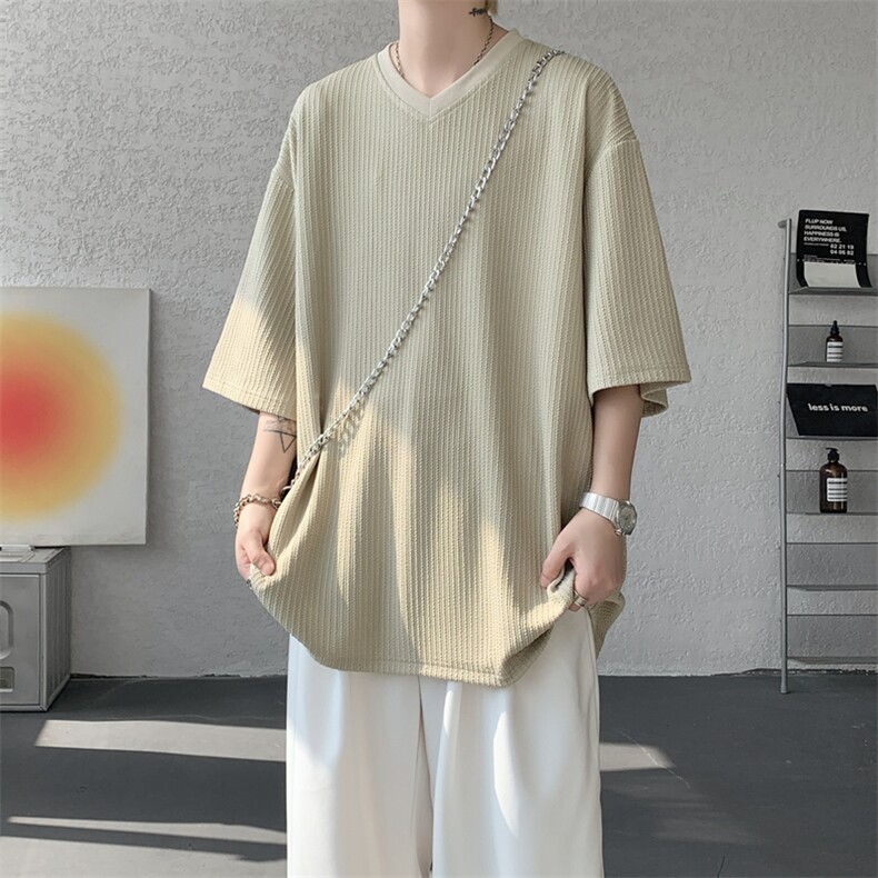 8XL-M短袖肌理感冰丝凉感T恤特大码鸡心领半袖纯色体恤DX1216/P28,男装T恤,电商B238