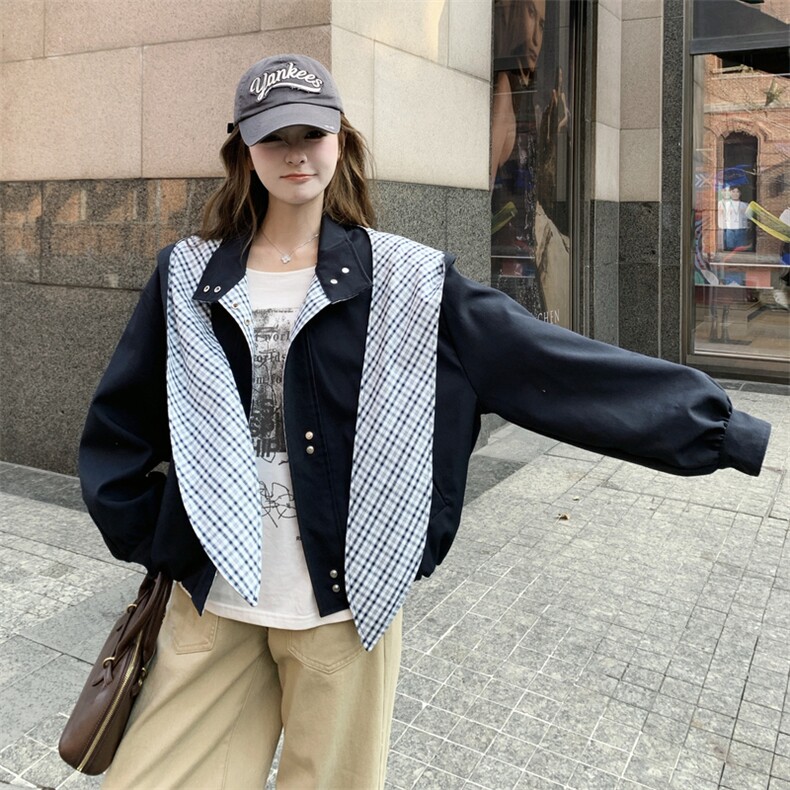 26春新款现-英伦风格子拼接撞色飘带宽松外套2606-P160K258图片