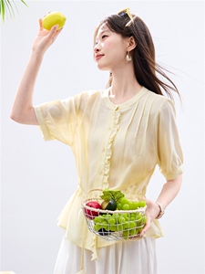 现货2026年夏季设计感通勤风甜美优雅收腰木耳边门襟透气女士衬衫图片
