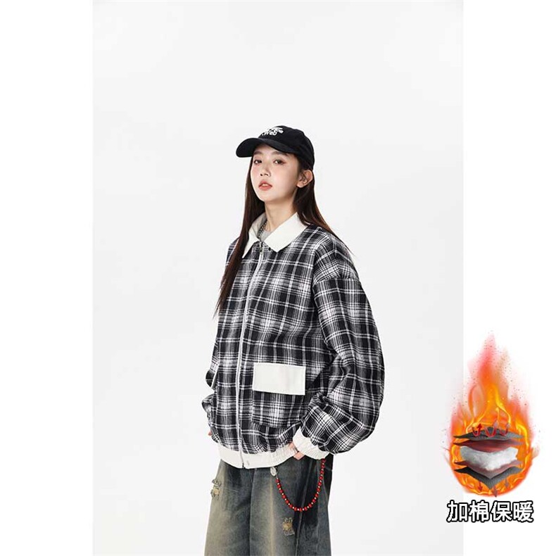 秋冬数据新款双面穿格子皮棉衣美式翻领百搭休闲棉服MF1088P110,男装皮衣,电商A128