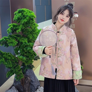 现货！2607A款新中式提花刺绣短款轻薄羽绒服女图片