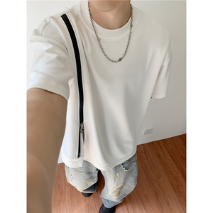 时装周夏季拉链撞色开叉圆领设计款男装短袖T恤夏装半袖S414-特33,孟哥男装教搭配图片