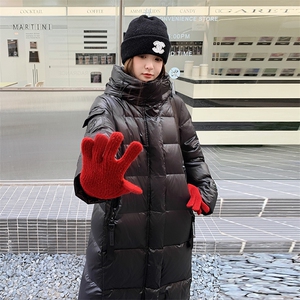 2024新款冬季黑金羽绒服女外套长款过膝鸭绒时尚宽松图片