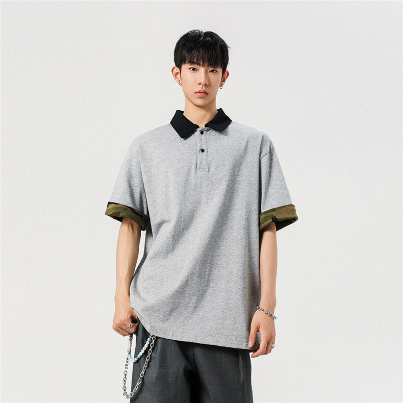 POLO领迷彩拼接撞色短袖T恤T2508-P40控58,男装T恤,星座216(原A116)