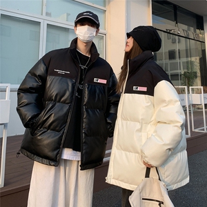 港风街景冬款时尚字母印花情侣PU皮棉服A247-MY6405特批95控158图片