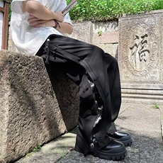 新中式风盘扣冰丝西裤男夏季宽松直筒弹力仿亚麻包边K2832，男装西裤，星座1116A-1（原606A）