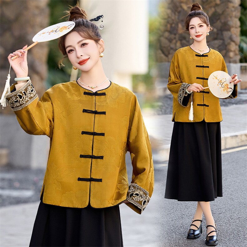 新中式气质时尚盘扣宽松显瘦外套2026春新款复古提花唐装上衣，女装短外套，艾仟回(原伊仟回)
