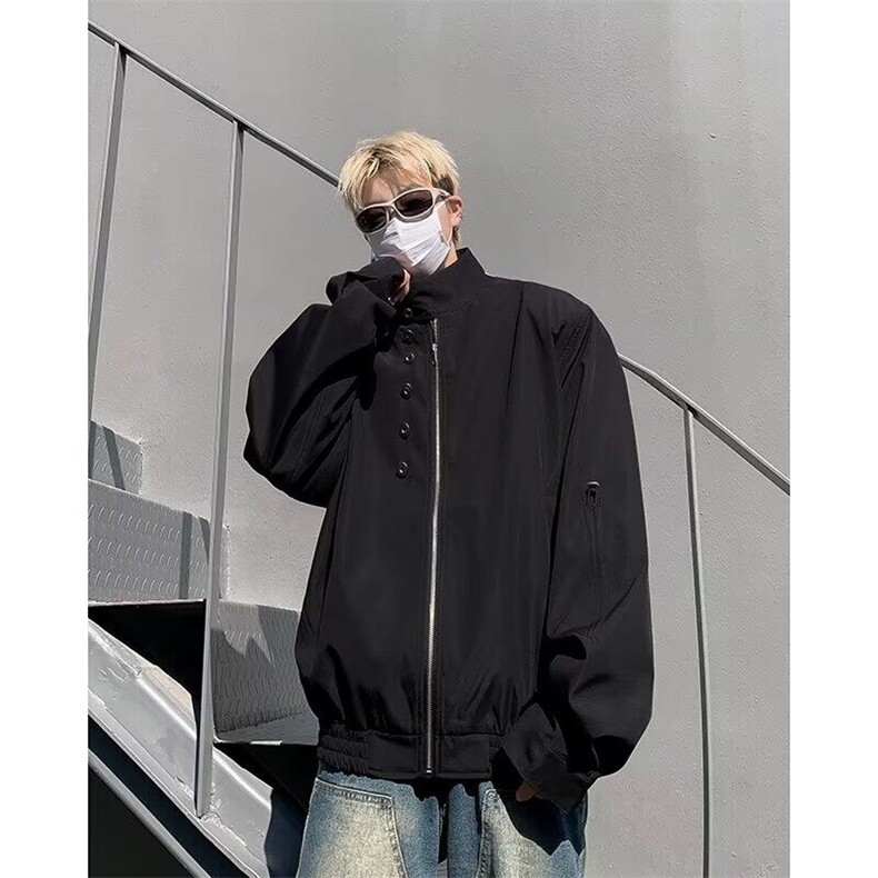 TH08-P55夹克有垫肩原版抽绳黑色灰绿色M-2XL,男装夹克,星座1503-1
