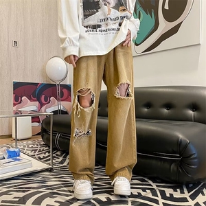 欧美嘻哈破洞牛仔裤男款街头复古宽松裤高街潮牌休闲长裤K93/P45图片