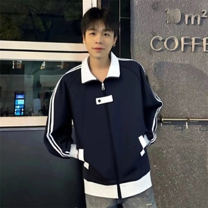 抖音得物品质秋冬美式高街重磅结构拼接织带翻领卫衣夹克外套W113图片