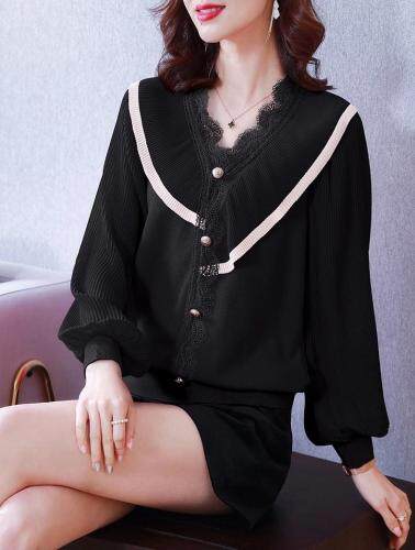 【现货】2021春装新款风琴压轴蕾丝花边针织小衫两色！！，其它，伊洛姿