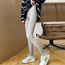 新款高腰显瘦宽条纹小脚打底裤羊毛微弹柔软百搭时尚，女装打底裤，浩新羊绒
