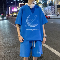 ！2024夏季新款男士潮流青少年短袖套装华夫格半袖HTZ50P50，男装T恤，电商B220