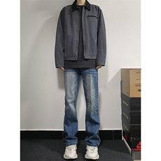 B221美式ins高街暗黑光版修身微喇牛仔裤LK23137-P55控78，男装牛仔裤，电商B221