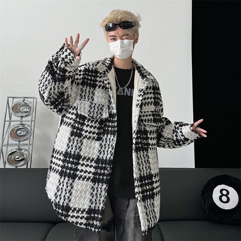 现货90白鸭绒毛呢料格子加厚羽绒服宽松大码外套A017YR99P225,男装羽绒服,电商A017