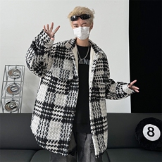 现货90白鸭绒毛呢料格子加厚羽绒服宽松大码外套A017YR99P225，男装羽绒服，电商A017