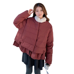 韩版短款羽绒服女2025冬季新款今年流行毛领收腰保暖外套酒红色图片