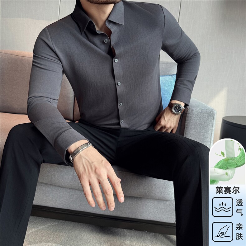 加厚莱赛尔+棉 高品质面料做工 秋冬厚款弹力无痕衬衫CS53-P78图片