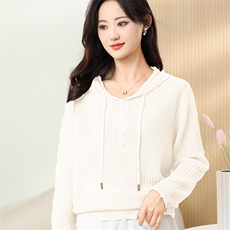 夏季针织帽衫女士上衣夏季新款时尚减龄宽松外搭长袖空调衫，女装针织衫/毛衣，秋虹羊绒