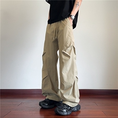 美式黑色伞兵工装裤男款速干户外软壳冲锋裤子褶皱直筒阔腿微喇裤，男装休闲裤，电商B315