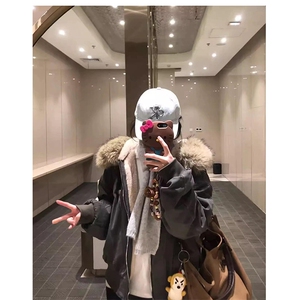 现货重磅boxy短款棉衣座山雕大毛毛领男女棉服水洗工装厚外套图片