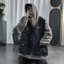 现货工装外套2026新款ins潮日系假两件连帽港风夹克衫J08-p70,男装夹克,星座1008-2