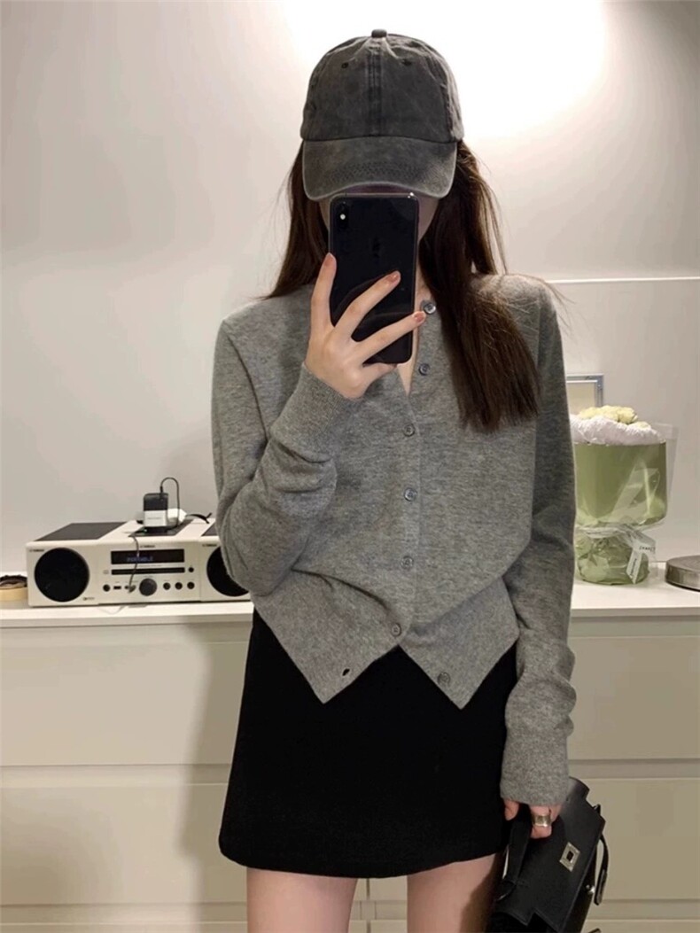 简约慵懒风纯毛高腰圆领开衫,针织衫/毛衣,胜酷羊绒