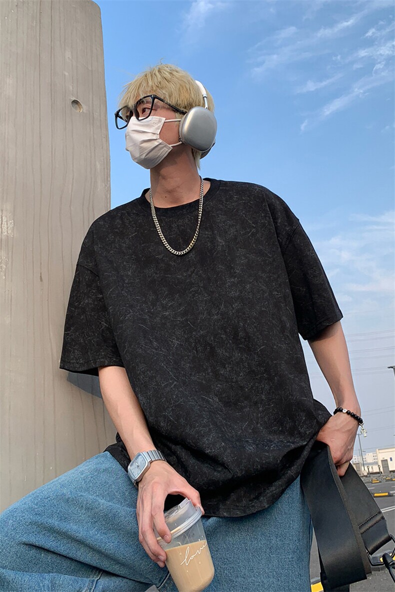 美式重磅做旧短袖t恤夏季圆领宽松半袖情侣上衣T3646-特价P26,男装T恤,电商A007