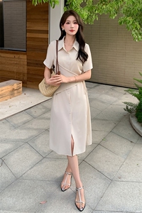噜噜大码女装胖mm设计感拼接短袖西装连衣裙女夏气质收腰显瘦裙子图片