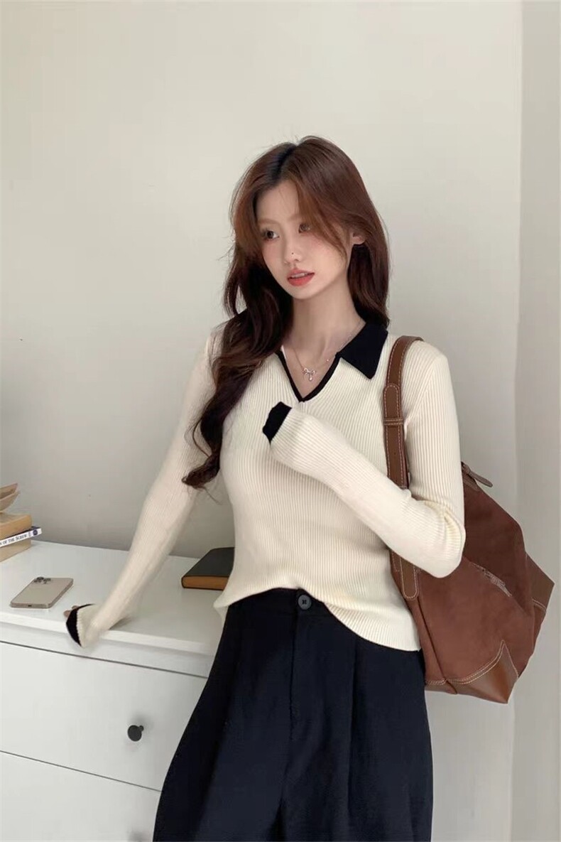 新款v领纯色针织套头上衣女,针织衫/毛衣,锦瑟羊绒