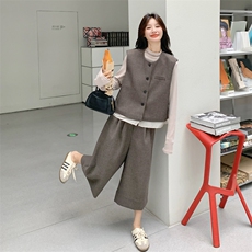 复古高级感西装马甲打底衫阔腿裤三件套女2025秋季老钱风休闲套装，女装套装/套裙，2C159