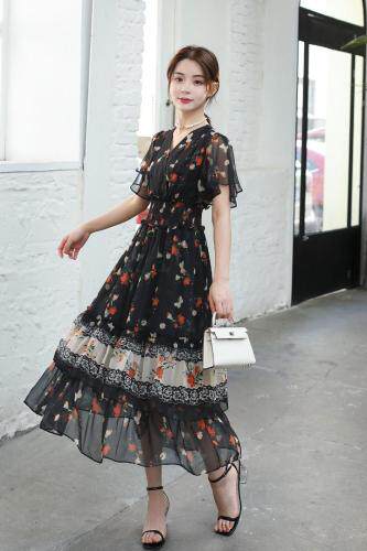 《现货》夏季新款长款碎花连衣裙，女装连衣裙，宫廷韵色